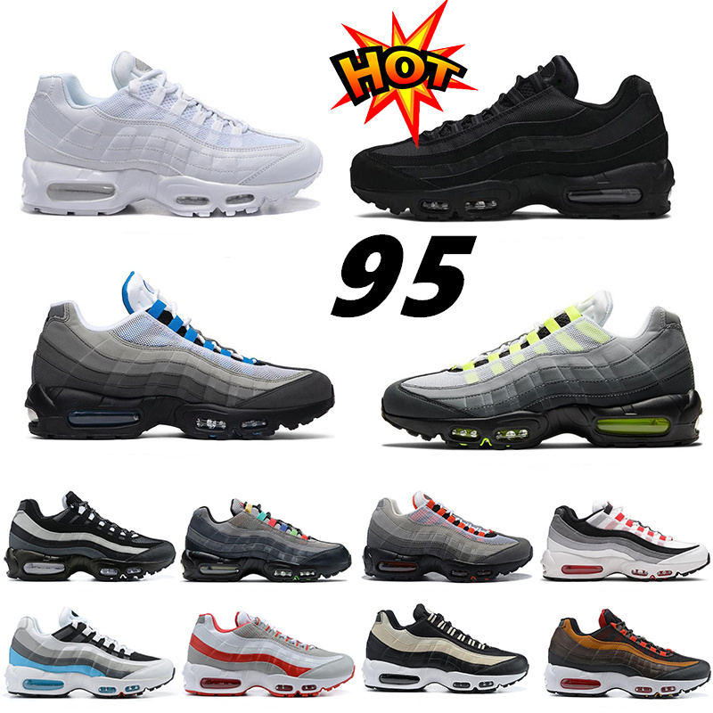 

Designer Mens 95 Running Shoes OG Solar Triple Black White 95s Worldwide Particle Grey Neon Laser Fuchsia Red Greedy Sports Sneakers Ventilate