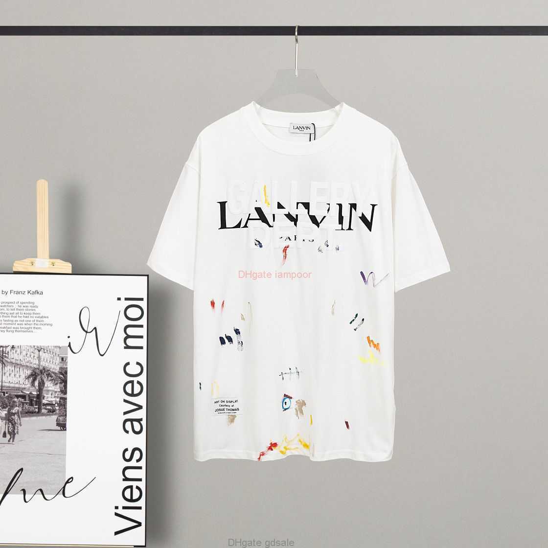

Designer Fashion Clothing Tees Tshirt Fog Langfan Lanvin Joint Name Galleryes Depts Joint Letter Hand Painted Graffiti Splash Ink Short Sleeve Tshirt Mens Womens, White