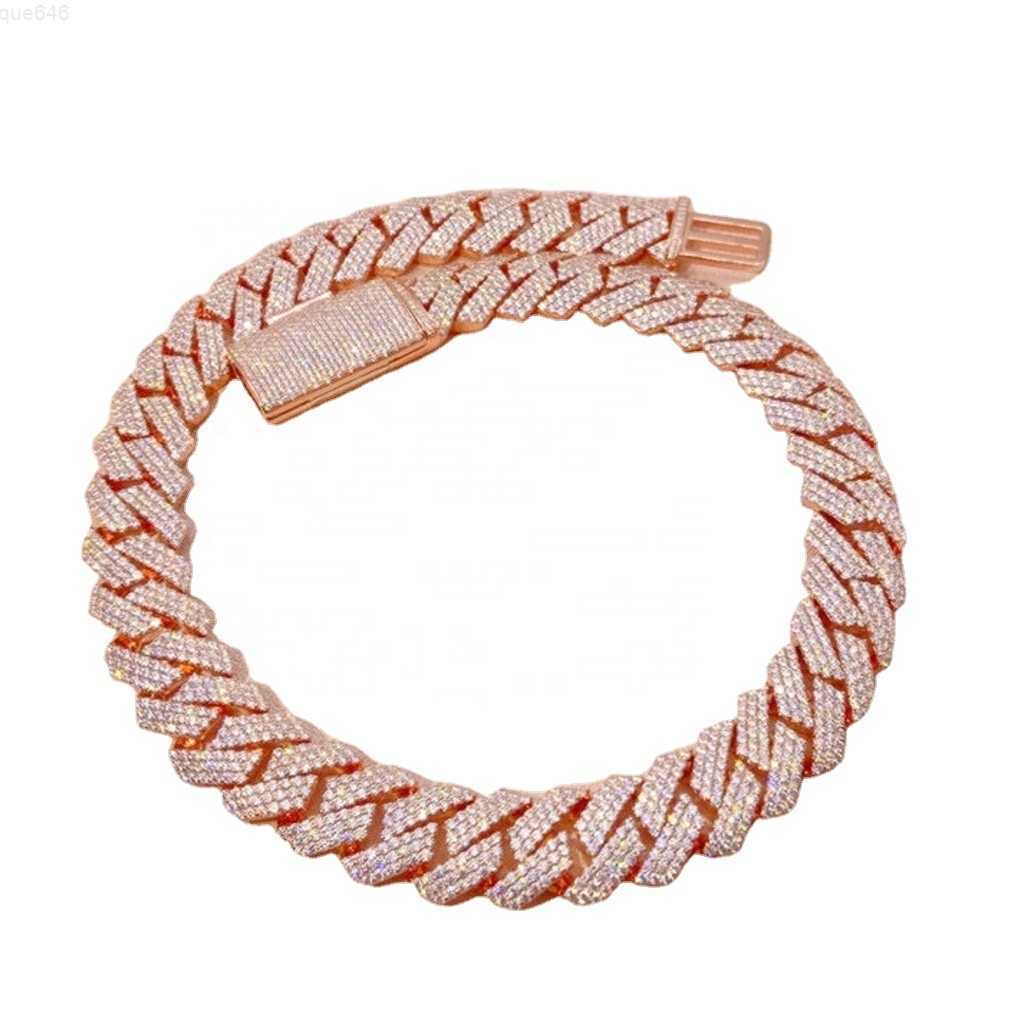 

Gose Gold Plated Sterling Silver 18mm 3 Rows Prong Setting Hip Hop Moissanite Cuban Link Chain