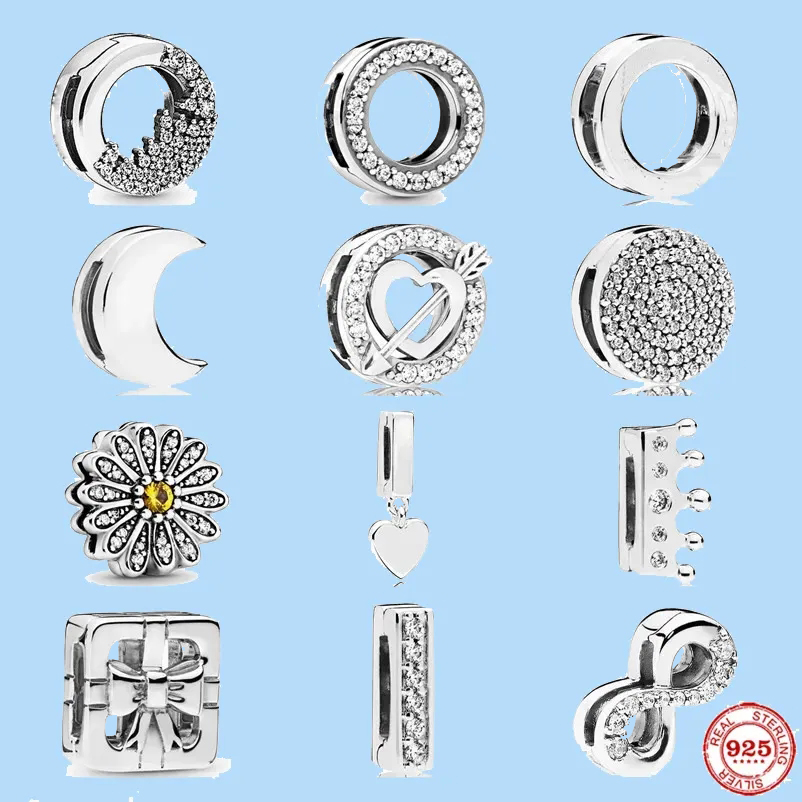 

925 sterling silver charms for pandora jewelry beads DIY Pendant women Bracelets beads Buckle Clip Bead Fit Flat Style