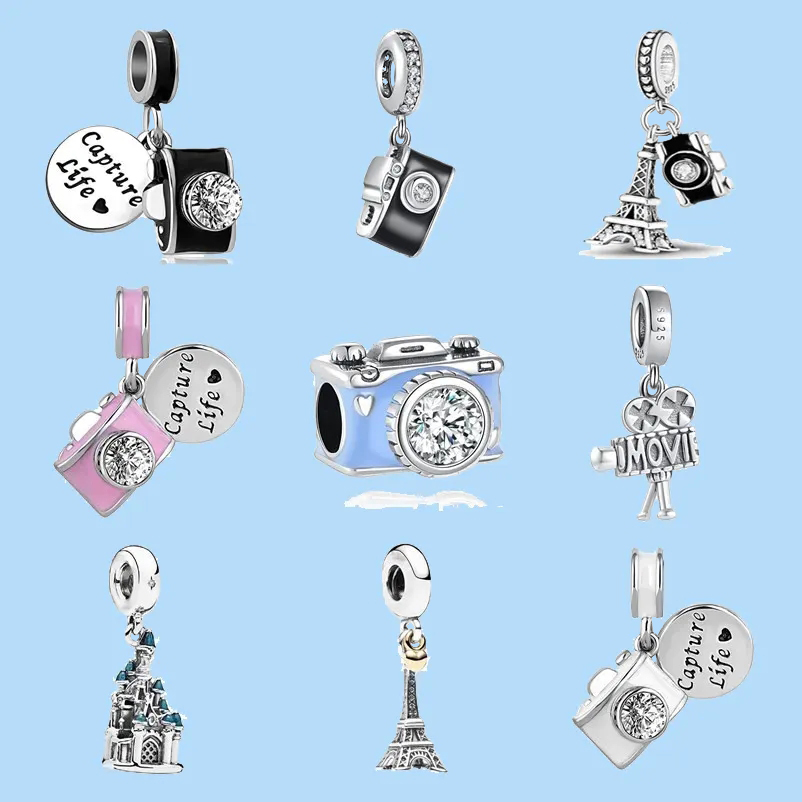 

925 sterling silver charms for pandora jewelry beads DIY Pendant women Bracelets beads Fine DIY Castle Dangle Camera Tower