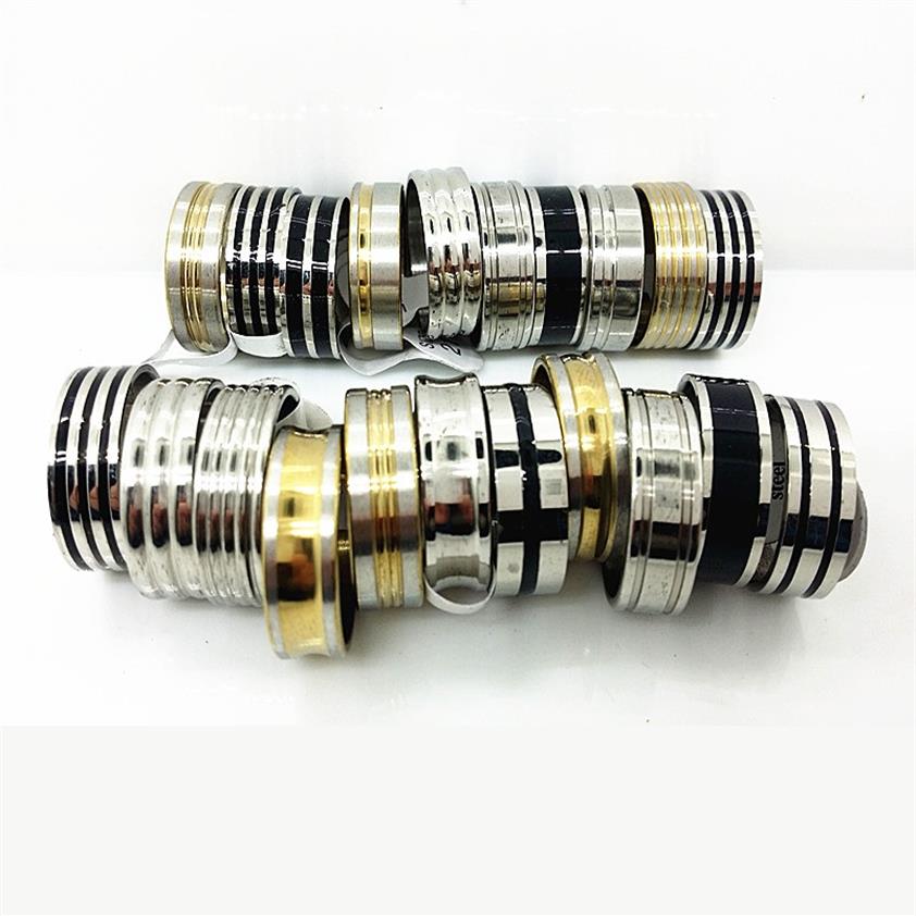 

whole assorted 50pcs lot silver gold black men's stainless steel band rings mixed styles brand new236i