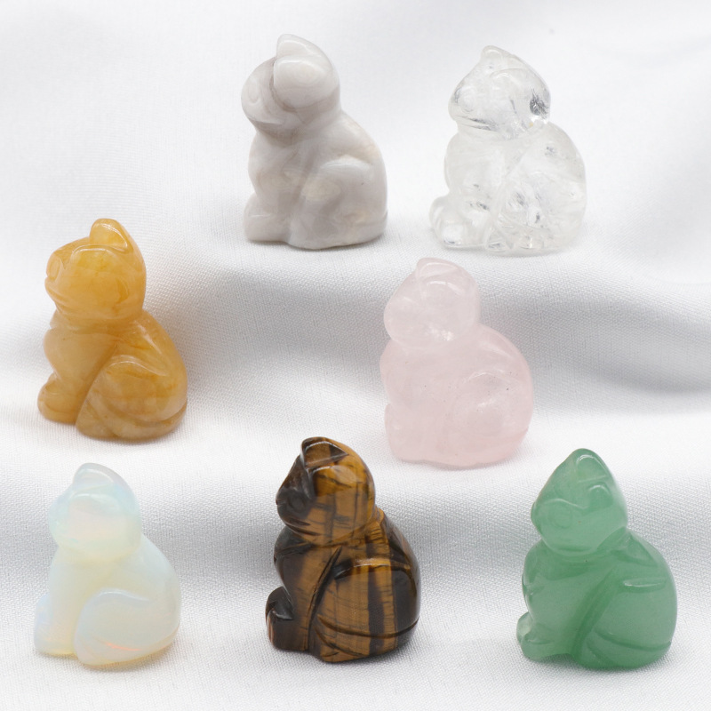 

Natural Stone Carving 1 inch Lovely Cat Crafts Ornaments Rose Quartz Crystal Healing Agate Animal Decoration