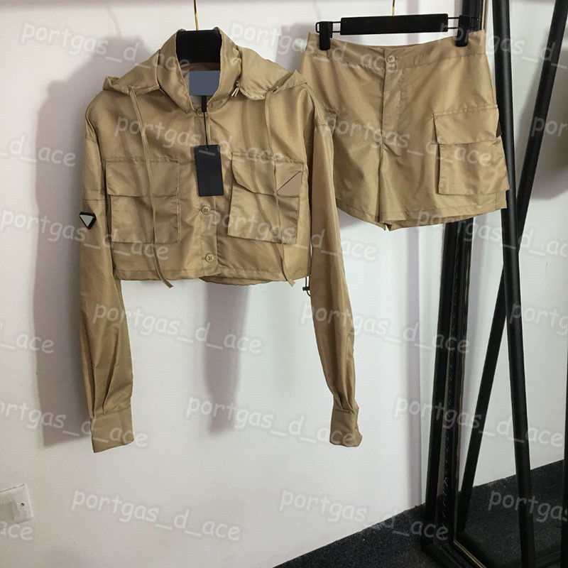 

Women Coat Shorts Set Thin Summer Hooded Jacket Casual Cool Sports Style Shorts, Khaki with label #20232678