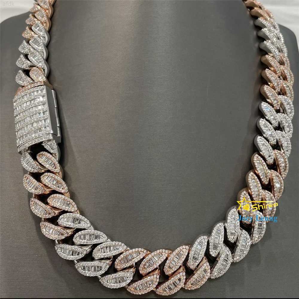 

Pass Diamond Tester 925 Silver Necklace Vvs Moissanite Diamond Solid Baguette Iced Out Cuban Link Chain Hip Hop