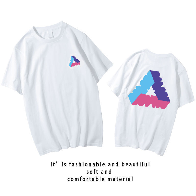

2023 Men' T-shirt New Color Triangle Logo Couples Hip-hop Loose Cotton Short Sleeve T-shirts CZ9078, Cz9078 gray 1