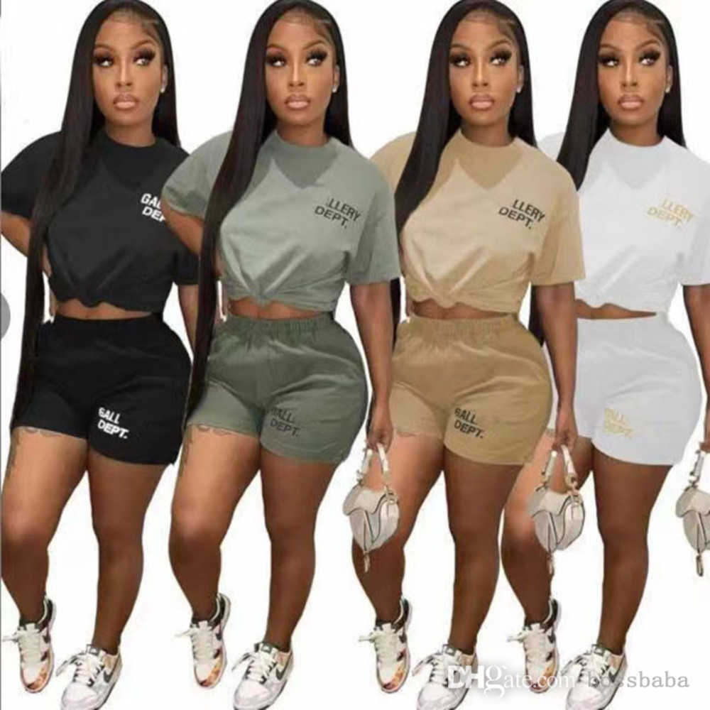 

2023 Designer Summer Women Tracksuits Two Piece Short Set Letter Print Short Sleeve T Shirt Top And Shorts Outfits Jogging Suits, Khaki