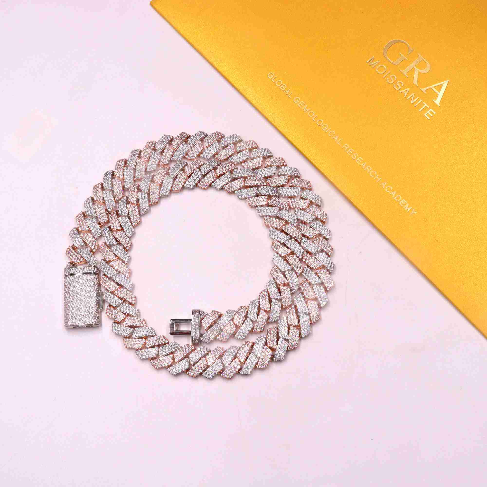 

13mm 925 Sterling Silver Rose Gold Plated Vvs Moissanite Iced Out Cuban Link Chain Pass Diamond Test Hip Hop Jewelry