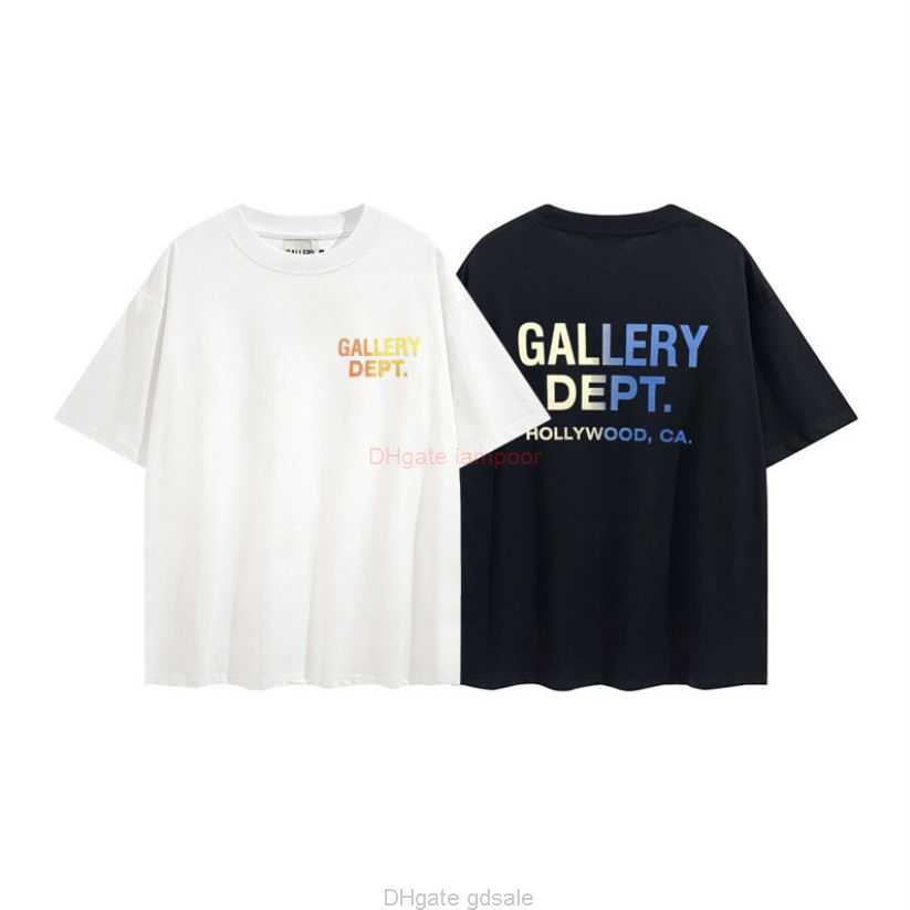 

Designer Fashion Clothing Tees Tshirt Galleryes Depts Gradient Letter Print Short Sleeve High Street Loose Fashion Brand Ins Cotton Round Neck Mens Womens Tshirt Su, White