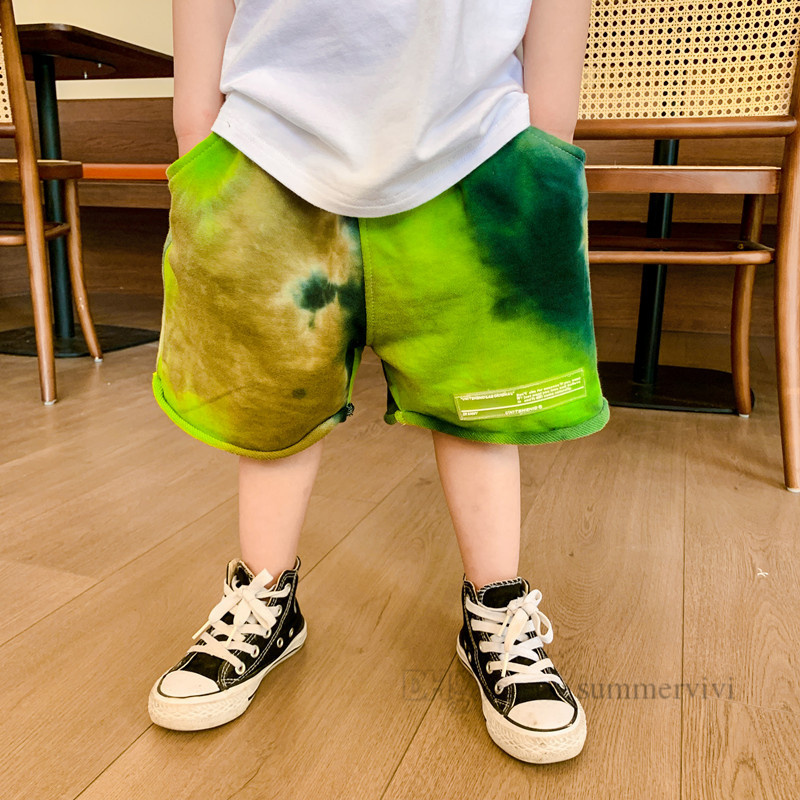 

Fashion Boys tie-dye shorts kids double pocket loose half pants summer children beach wear casual short pants Z2097, As showed