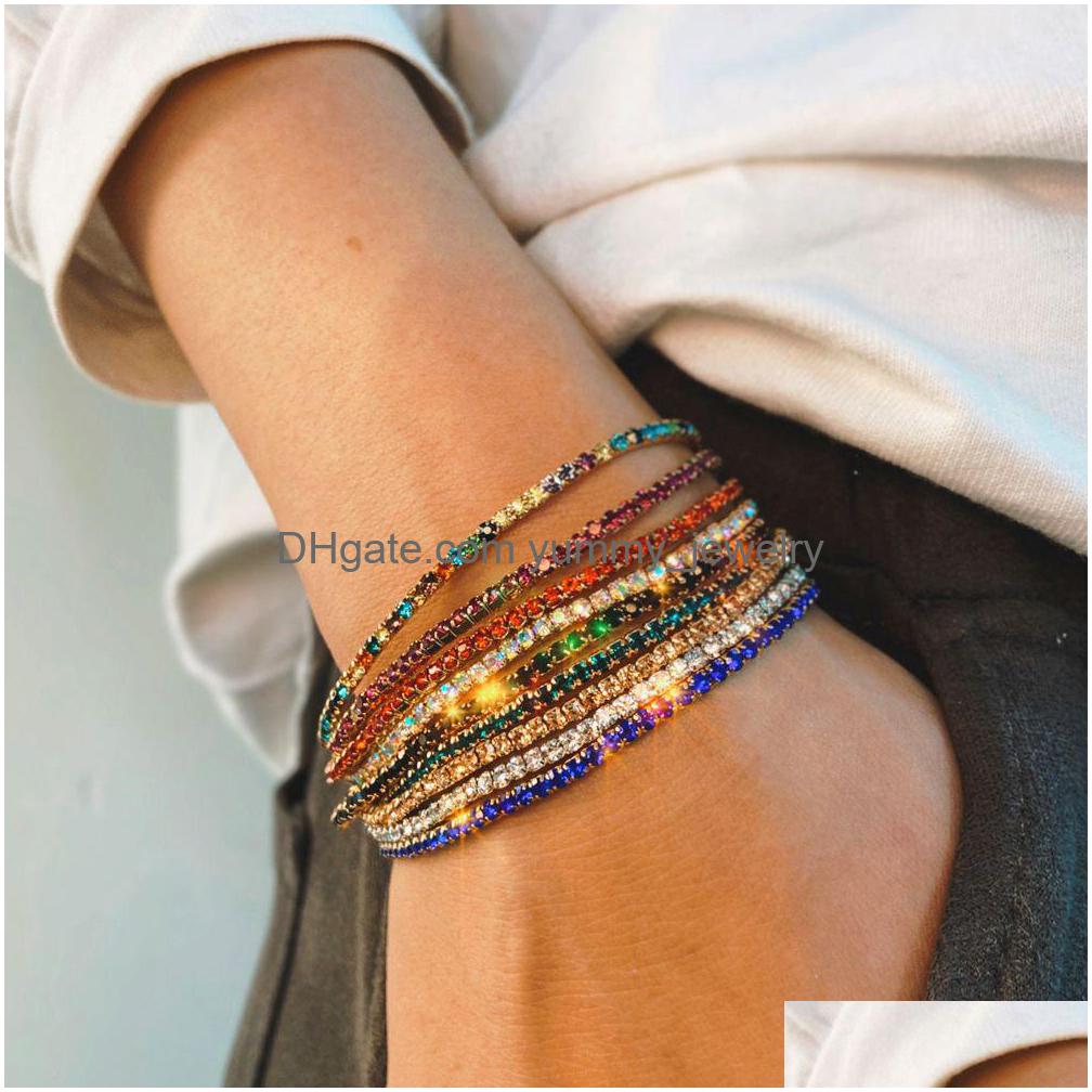 

Tennis Rhinestone Bracelet For Women Girl Layered Stretch Shining Elastic 1 Row Crystal Dainty Stackable Jewelry Gift Her Drop Deliv Dh5Bq