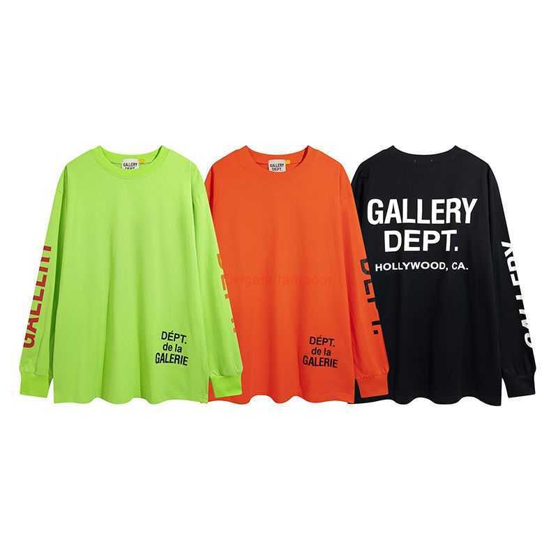 

Designer Fashion Clothing Galleries Tees Tshirt Trendy Galleryes Depts Letter Print Pullover Round Neck Long Sleeve High Street Casual Loose Unisex Tshirt Rock Hip, Fluorescent green