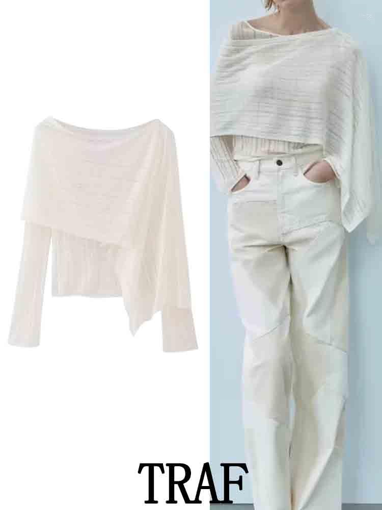 

Women' Blouses 2023 Woman Asymmetric Cape Knitted Blouse Tops Fashion Long Sleeve Vintage Spring Elegant Casual Slim