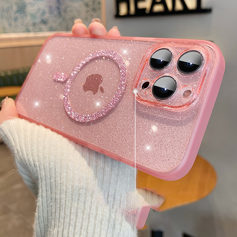 

High quality Magsafe Magnetic Wireless Charger Glitter Clear Bling Hard Case For iPhone 14 Pro Max 13 12 Pro Korea fashion Cover