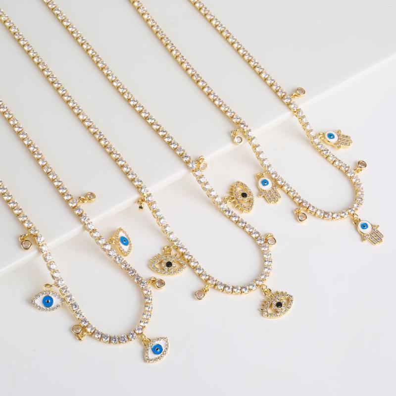 

Chains Unisex Turkey Devil's Eye Palm Pendant Necklace Italian Handmade Iced Out CZ Tennis Chain Hip Neck Accessories Jewelry