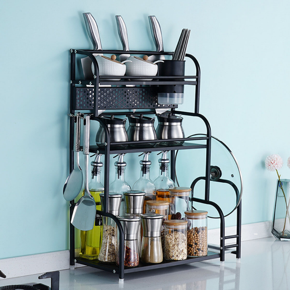 

Three-level Kitchen Storage Cupboard Countertop Freestanding Spice Rack Bottle Holder Stainless Steel shelves
