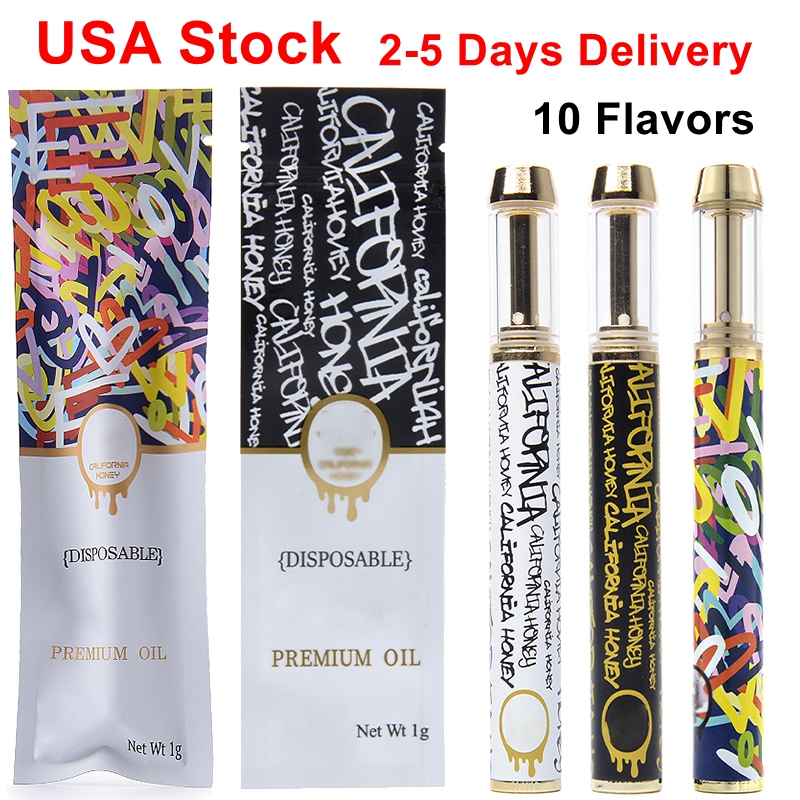 

USA Warehouse Rainbow California Honey Disposable Vape Pen 1.0ML E Cigarettes Rechargeable 530mAh Battery Empty Device Pods Black White Colorful 10 Flavors