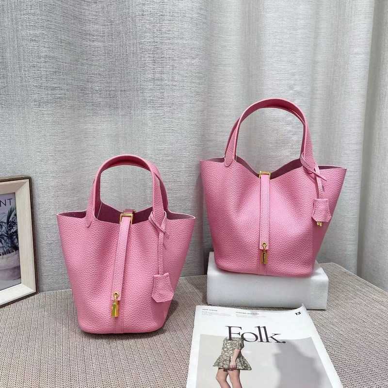 

Authentic Totes Picotin Women's Luxury Bags 2023 New h Home Food Basket Women's Bag First Layer Cow Leather Bucket Bag Leather Women's Bag Handbag, Light grey-22cm
