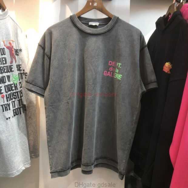 

Designer Fashion Clothing Tees Tshirt Dept Trendy Color Gradient Printing Galleryes Depts Wash Two Loose Men's T-shirts Luxury Casual Tops Streetwear Rock Hip hop, Dark gray