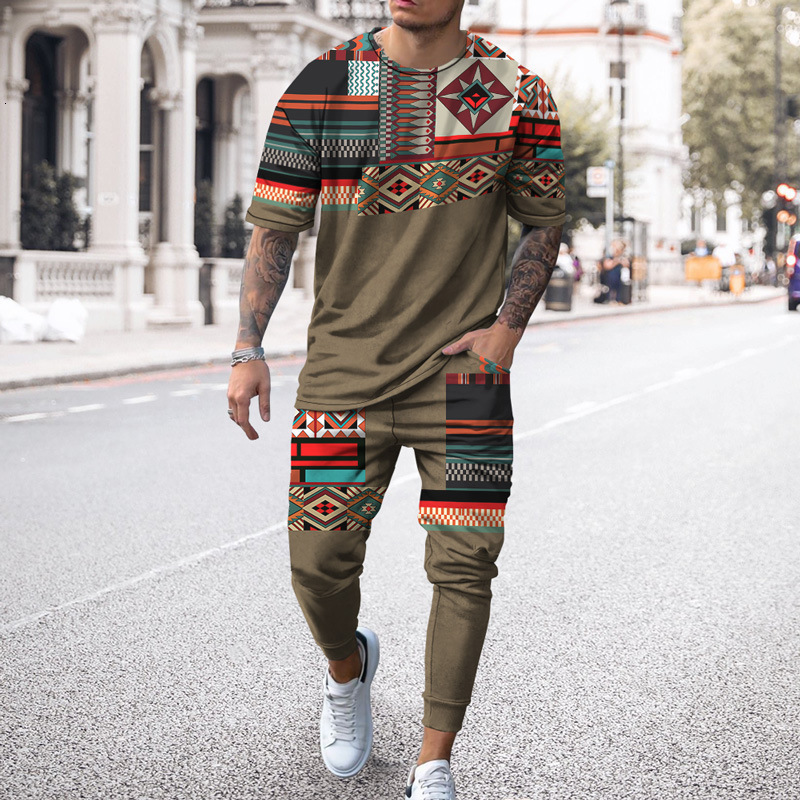 Mens Tracksuits Summer Tracksuit Vintage TshirtTrouser 2 Piece Street Trend Sports Set Casual Jogging Clothing Short and Long Suit 230512