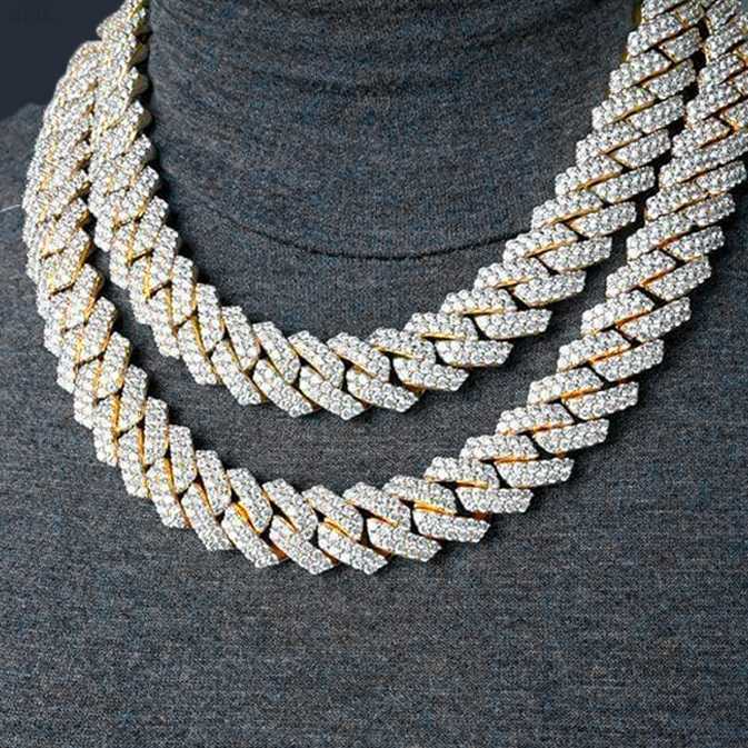 

Fashion Jewelry Cuban Link Cz Prong Diamond Gold Plated White Gold Plated Chain Necklace 19mm Hip Hop Iced Out Custom Men
