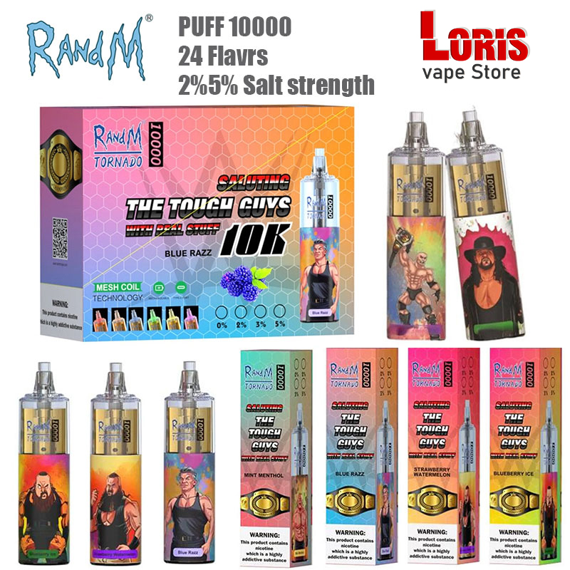 

Original RandM Tornado 10000 Puffs Disposable Vape puff 10K Pen E Cigarette With 1000 Mah Rechargeable Battery Airflow Control Mesh Coil 10K 20ml Prefilled Pod, Mixed flavrs