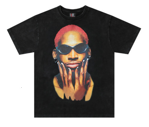 

Men' T-Shirts Vintage Hip Hop Streetwear T Shirt Rodman Portrait Printed Tshirt Cotton Men Oversize Washed Harajuku Tees K81N, Washed black