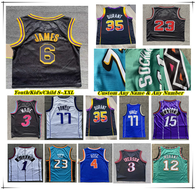 

Hot Printed Basketball Jersey Youth Kids Child Dwyane Wade Jimmy Butler Ja Morant Luka Doncic Vince 15 Carter Tracy McGrady Derrick Rose Jalen Brunson Allen 3 Iverson, Youth black