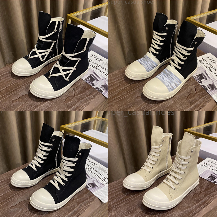 

New Rick Owen Canvas Shoes Platform Shoes Men Women High top low top sneakers Retro Booties Thick Bottom Boots With Box size 35-47
