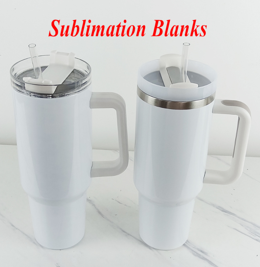 

40oz Sublimation Blanks Tumblers Handle Stainless Steel Coffee Thermal Cups 40 oz Insulated Travel Mugs Drinkware With White Or Plastic Lid