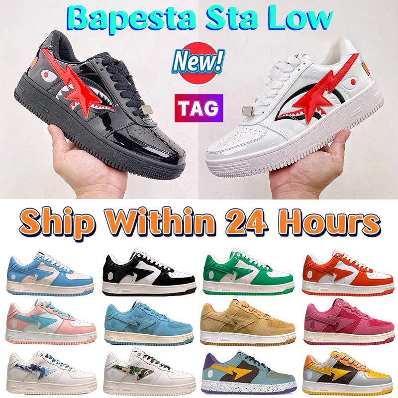 

Bapesta Sta Low Casual Shoes Men Shark Black White Patent Leather Blue Color ABC Camo Pink Grey Black Sneakers Fashion Luxury Designer Mens Womens Platform Trainers, 03 patent leather blue white