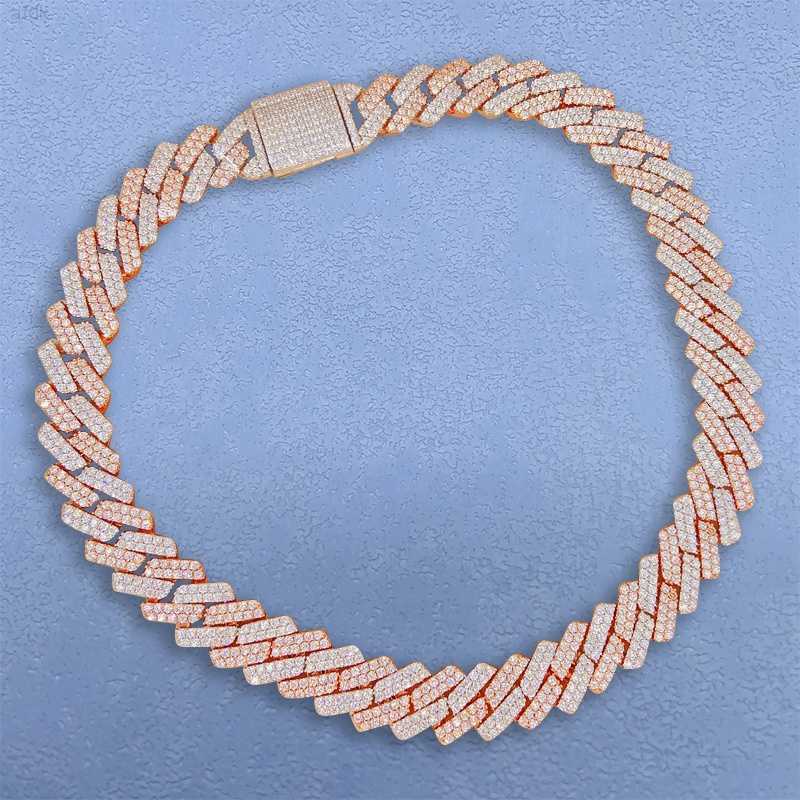 

14mm Two Tones Cuban Link Chain Beautiful Silver 925 Iced Out Vvs Moissanite Diamond Fashion Men Necklace Luxury Necklaces