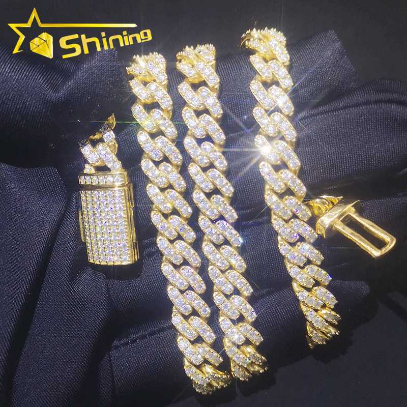 

8mm Gold Plate Cuban Link Chain Vvs Moissanite Ice Out Diamond 925 Sterling Silver Cuban Necklace