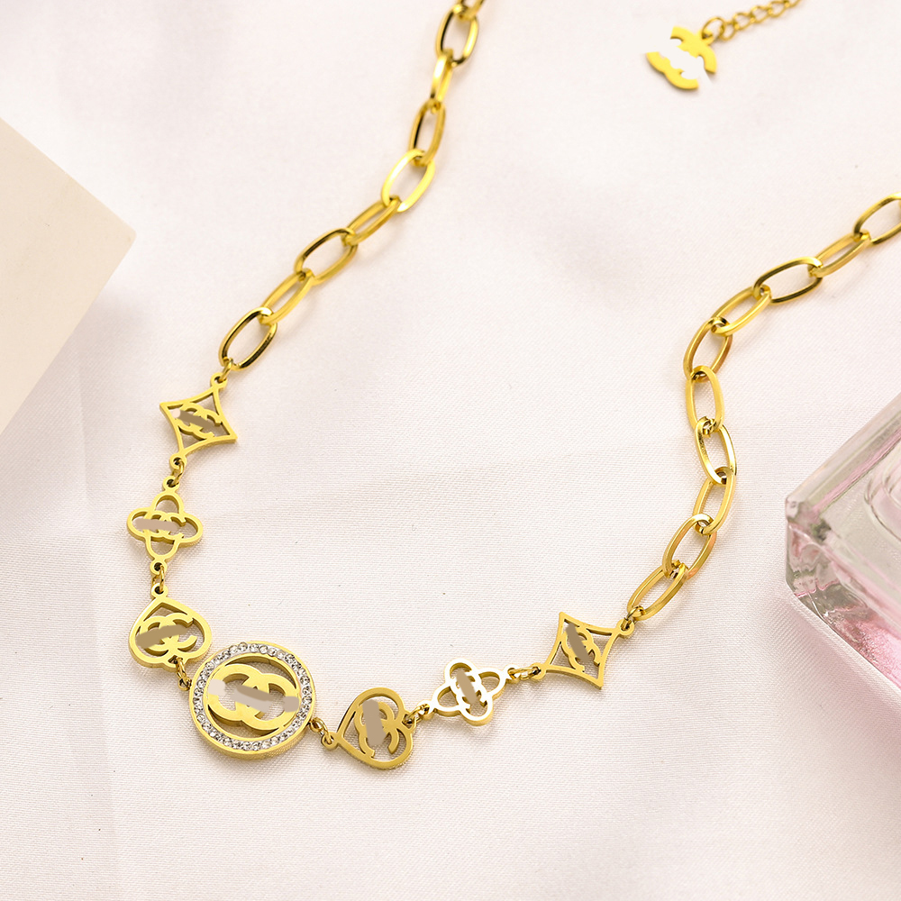 

18K Gold Plated Luxury Designer Necklace for Women Brand Letter Elegant Pendant Chain Necklaces Jewelry Accessory High Quality Never Fade 13Style