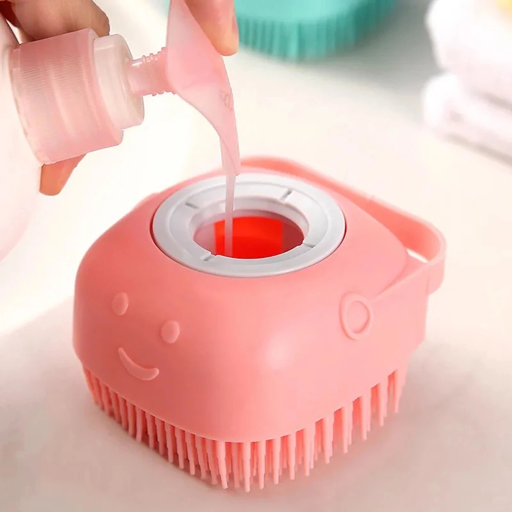 

Bathroom Dog Bath Brush Massage Gloves Soft Safety Silicone Comb with Shampoo Box Pet Dog Brush, As shown