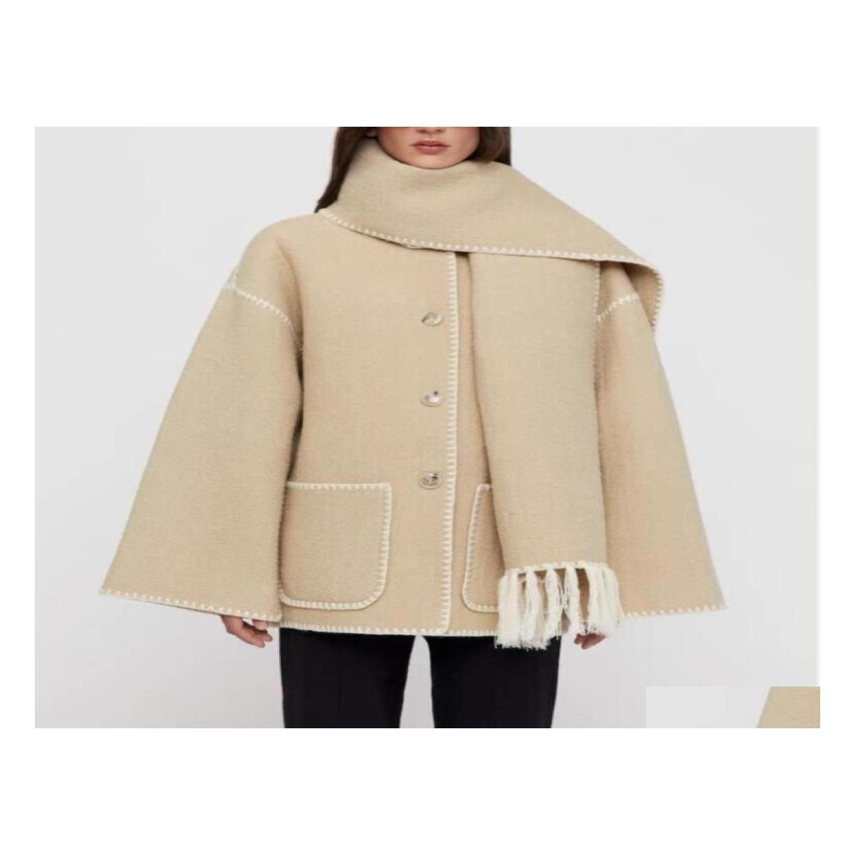 Women'S Jackets 22Fw Toteme Singlebreasted Tassel Scarf Wool Coat Camel Camel5122030 Drop Delivery Apparel Womens Clothing Outerwear Othvf
