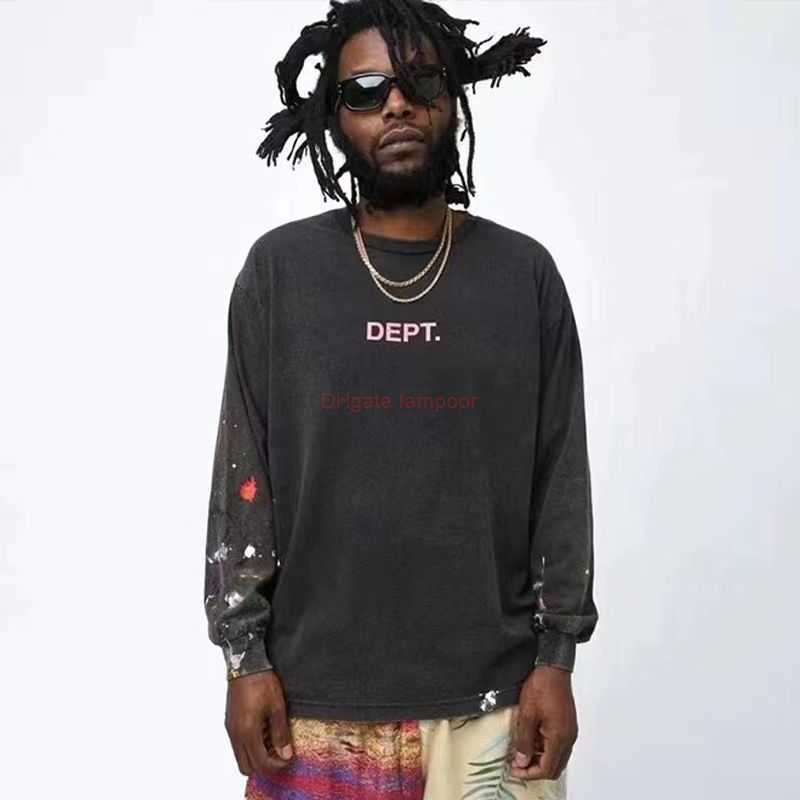 

Designer Fashion Clothing Galleries Tees Tshirt Galleryes Depts Wash Used Fog High Street Graffiti Splash Ink Letter Print Round Neck Long Sleeve Tshirt Male Rock Hi, Wash black