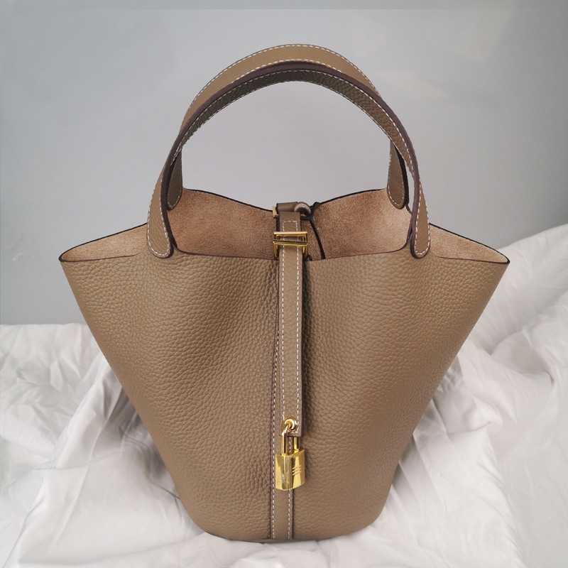 

Authentic Totes Picotin Women's Luxury Bags Bag Women's Bag New 2023 Head Layer Cowhide Bucket Bag Fashion Handbag Small Bag Leather h Home Vegetable Basket Bag, Elephant grey large