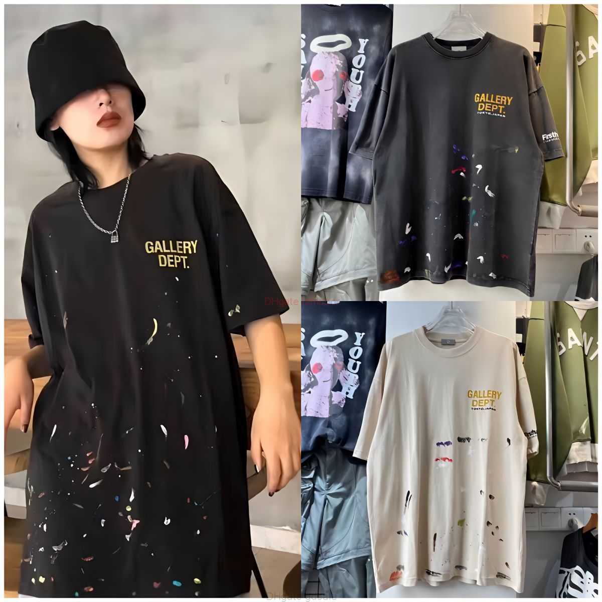 

Designer Fashion Clothing Tees Tshirt Galleryes Depts High Street American Washable Old Hand Painted Graffiti Print Men Women Couple Loose Short Sleeve T-shirt, Black