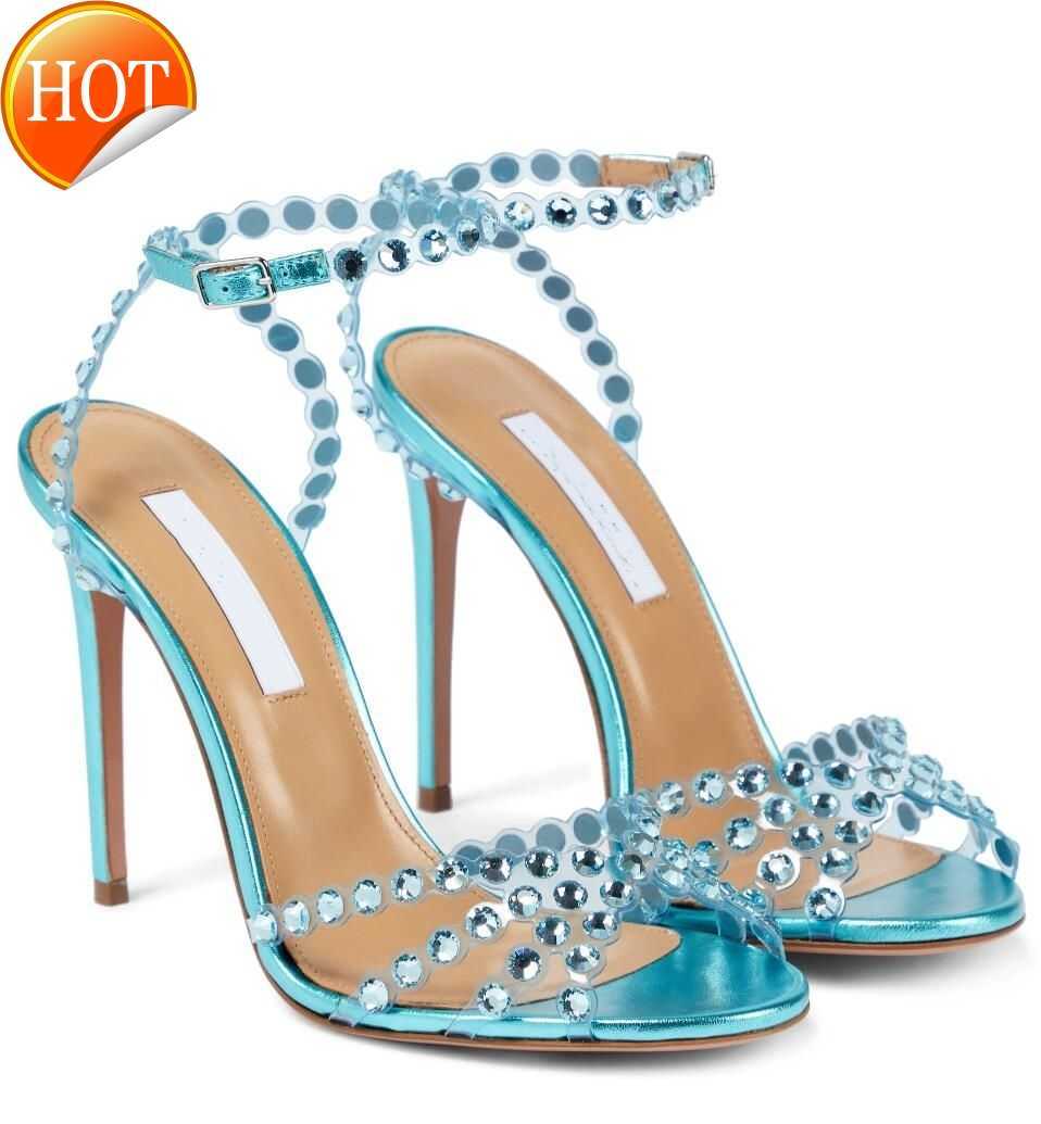 

Sandals 2023 Summer Women Tequila Shoes Aquazzuras High Heels Lady Crystal embellished Dress Bridal Wedding Gladiator Sandalias womens high heels