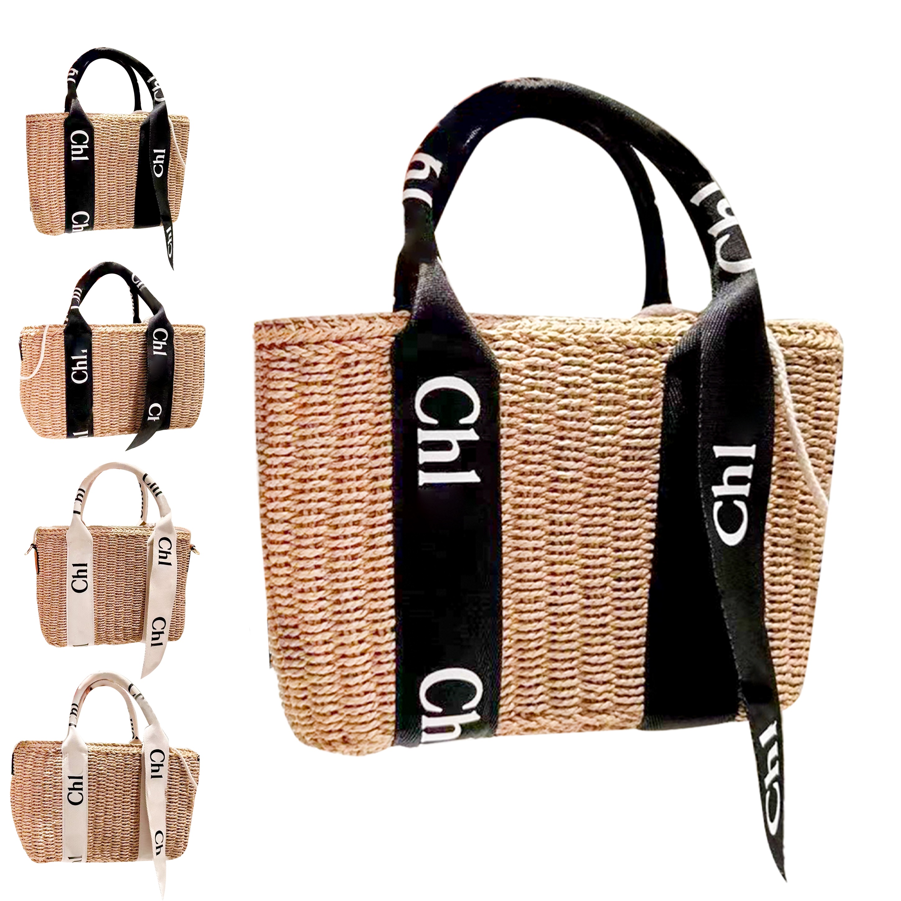 

Womens woody mens the tote Beach Bag Straw basket Designer top handle large summer travel Shoulder bags Crossbody canvas luxury famous strap weave handbag clutch bag, Black