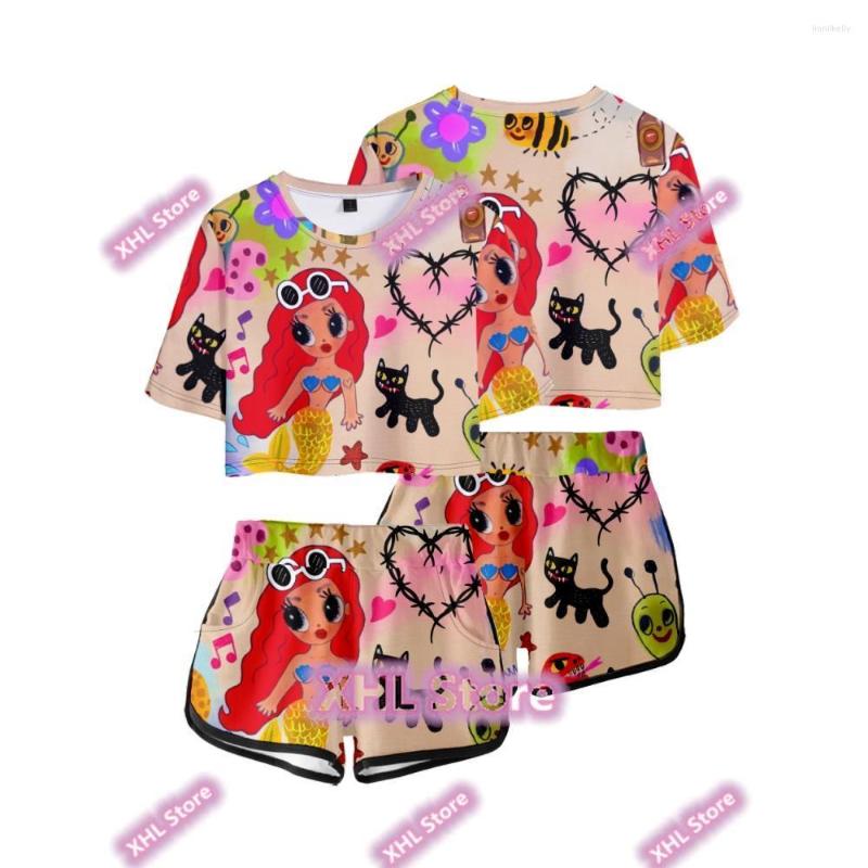 

Women's T Shirts Manana Sera Bonito Karol G Merch Tracksuit Female Two Piece Set Summer Short Sleeve Crop Top Shorts Y2K Kawaii Women, 3d