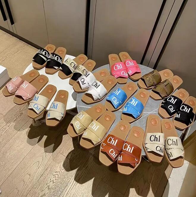 

Woody Flat Mule Designer Women Mules Slippers Sandals Beach Slides Canvas Rubber White Black Soft Fashion Sandal Size 35-42, Color 26