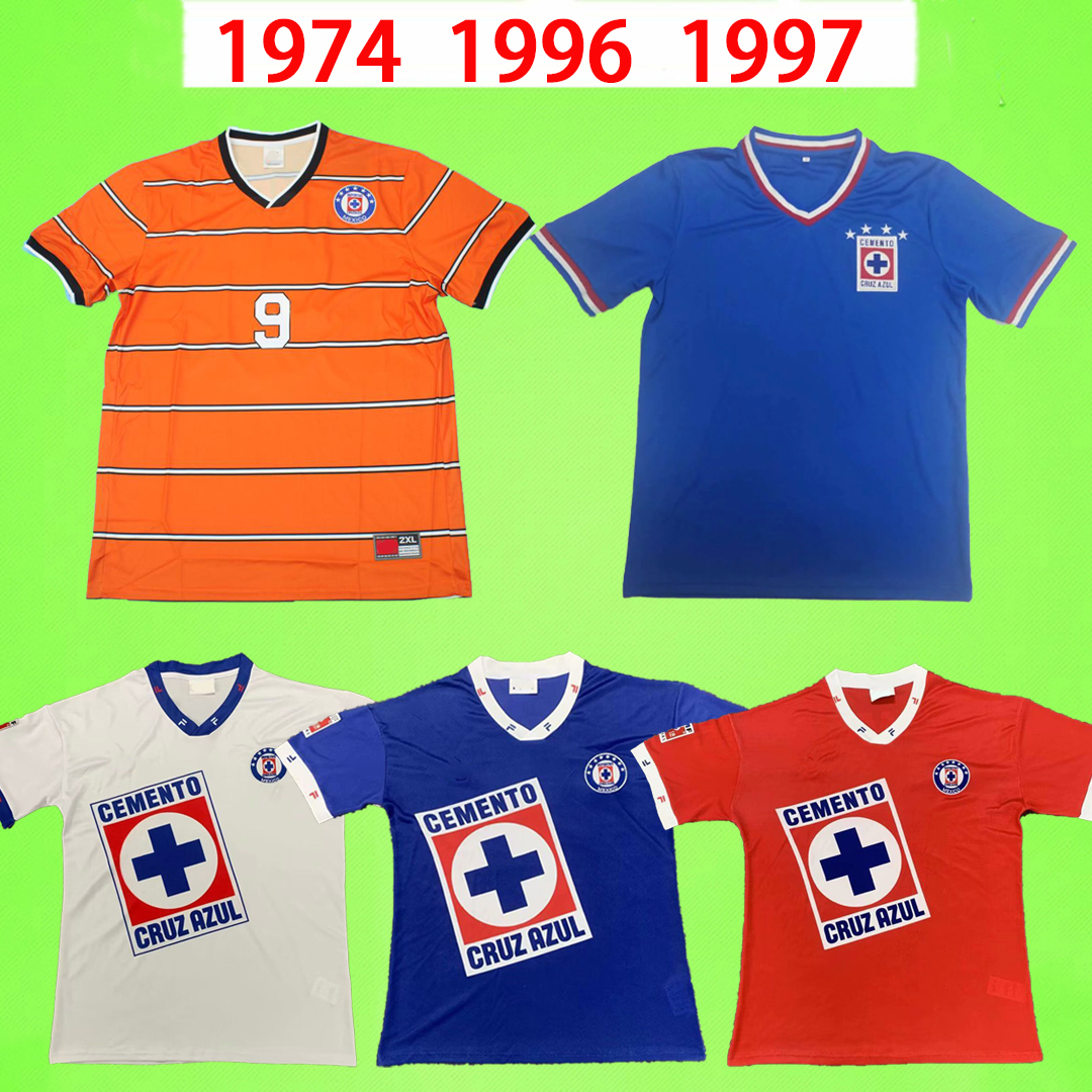 

1973 1974 1996 1997 1998 Cruz Azul Camiseta de futbol Retro Soccer Jerseys LIGA MX vintage Adult men classic Football shirts 73 74 96 97 98 blue home orange away third