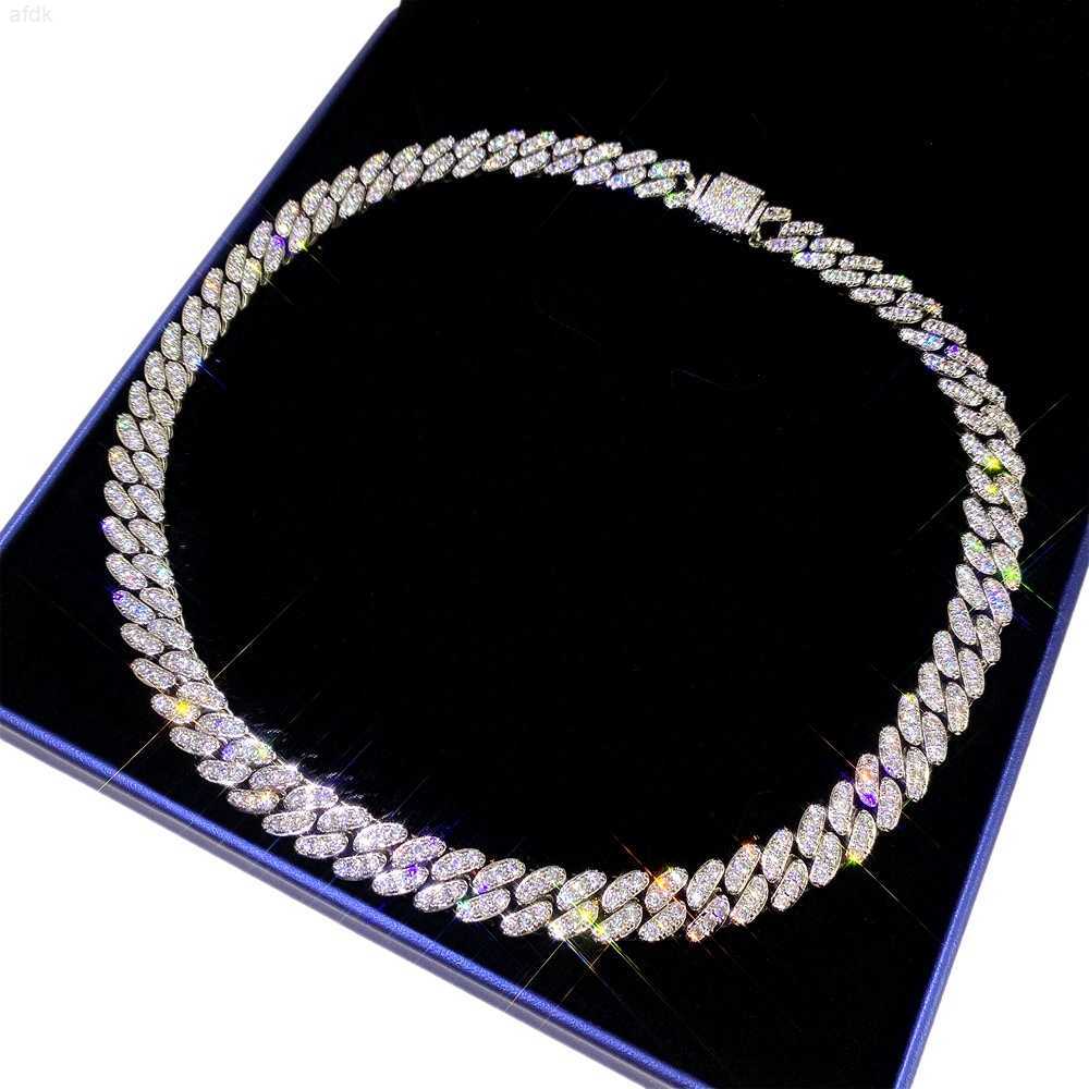 

New Arrivals Fashion Trendy 12mm Two Row 925 Sterling Silver Iced Out Vvs Moissanite Cuban Link Chain Necklace