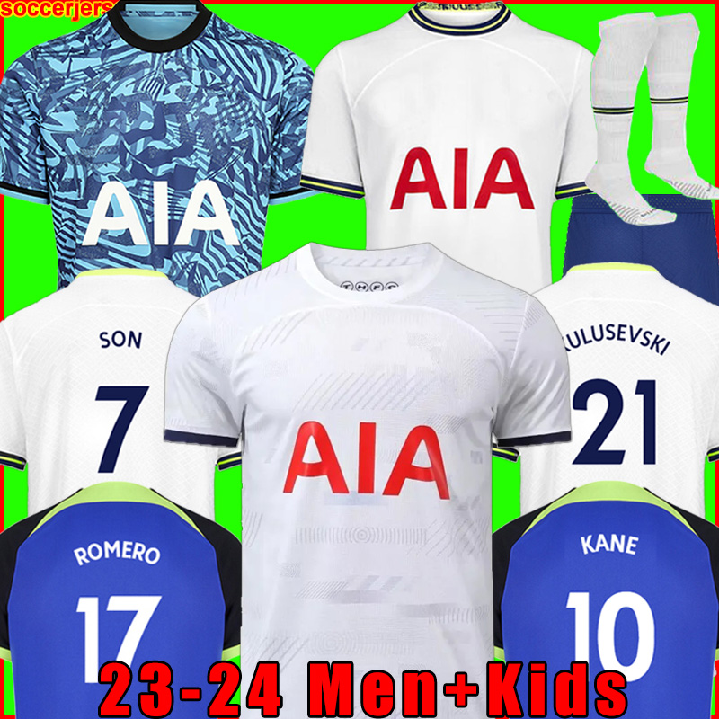 

KULUSEVSKI KANE SON Soccer Jerseys 22 23 24 RICHARLISON HOJBJERG SPENCE PERISIC DIER 2023 2024 LUCAS ROMERO Football kit shirt SPURS Third tops Men kids sets, 22/23 men third + patch