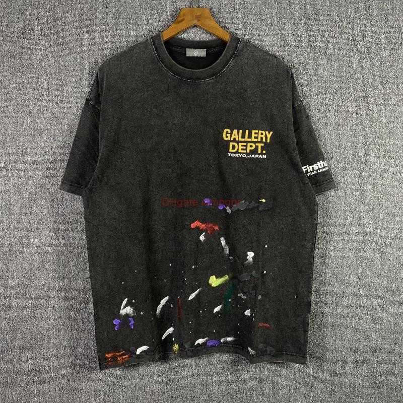 

Designer Fashion Clothing Tees Tshirt Galleryes Depts Color Splash Wash Old High Street Letter Graffiti Print Round Neck Loose Short Sleeve Tshirt Men Luxury Casual, Black