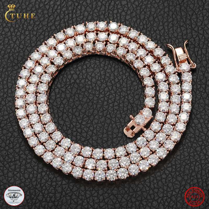 

Tuhe Factory Moq 1pc Iced Jewelry Custom 2.5mm 925 Sterling Silver Vvs Moissanite Cluster Tennis Chain Necklace for Men Women
