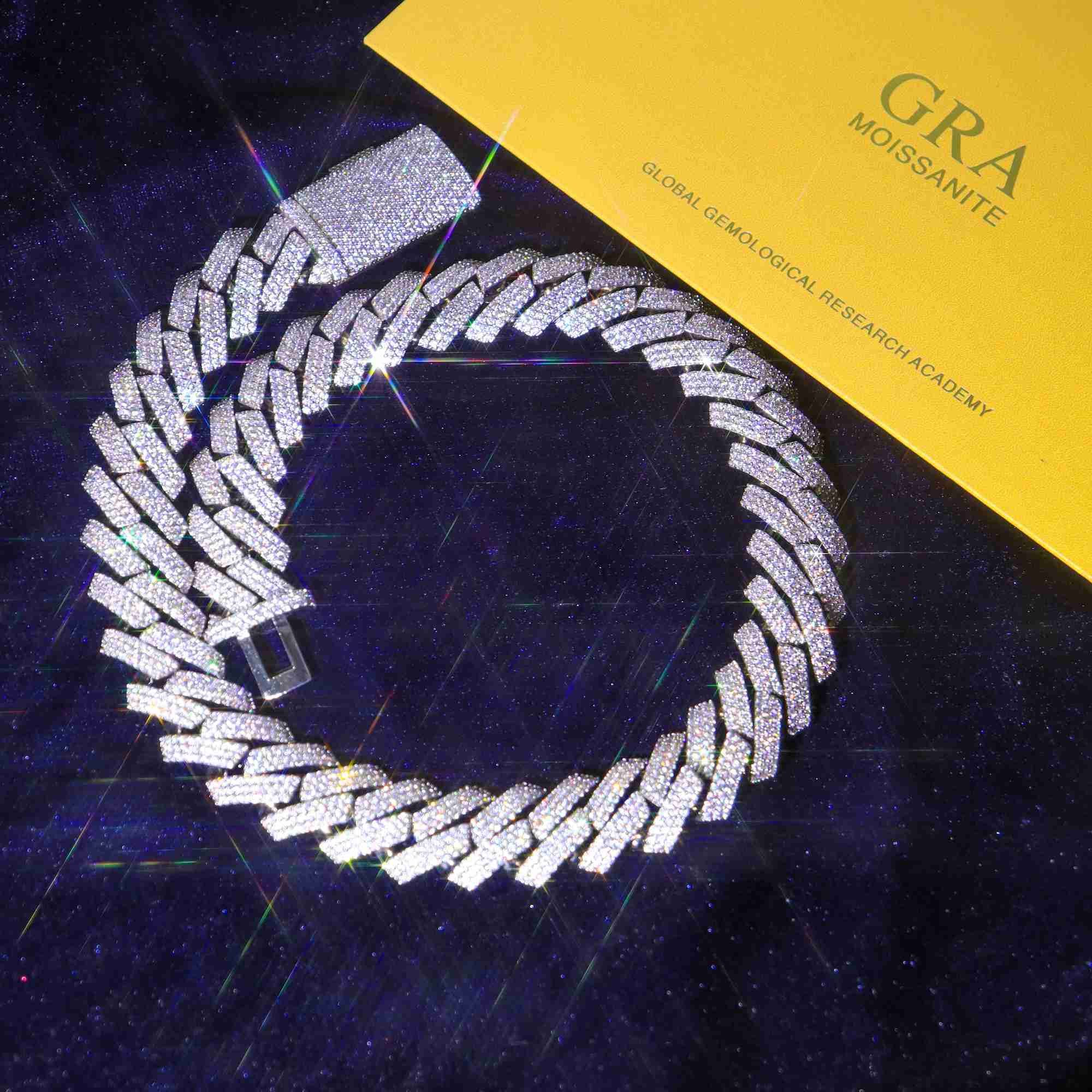 

13mm-20mm Cuban Link Chains 925 Sterling Silver Vvs Moissanite Men Hip Hop Jewelry Necklaces 18k Gold Plated