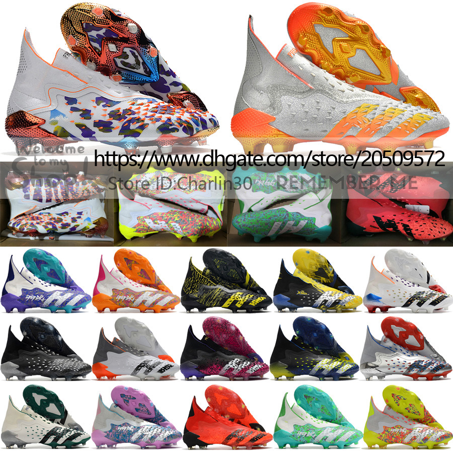 

Send With Bag Quality Football Boots Predator Freak FG Laceless Pogba Socks Soccer Cleats Mens Outdoor Soft Leather Trainers High Top Football Shoes Size US 6.5-11.5